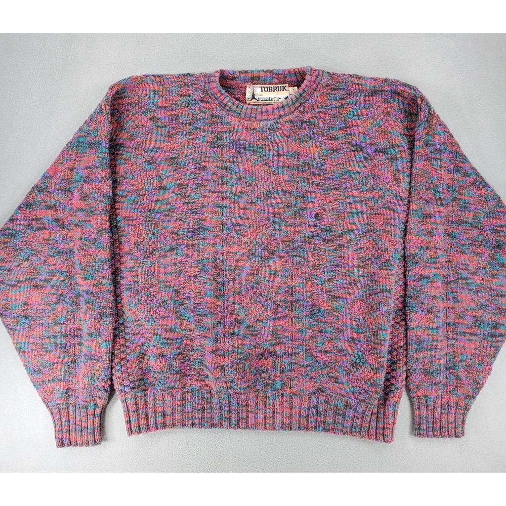 Vintage Y2K Tobruk Rainbow Cotton Knit Crew Neck Sweater Mens XL Outdoor Ski USA